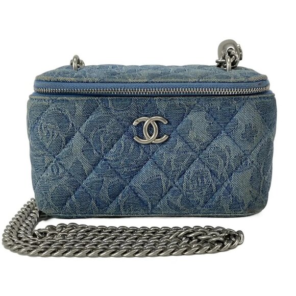 Auth CHANEL Vanity Case / Matelasse AP3204 Light Blue Denim Vanity Bag - Picture 2 of 16